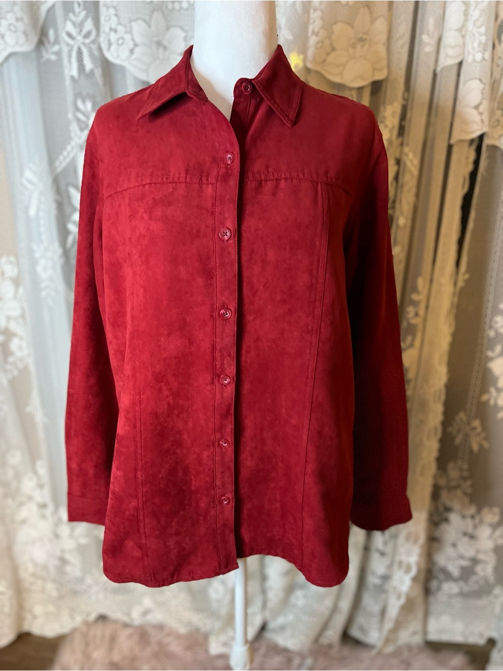 Vintage Deep Red Button-Down Women's Shirt
